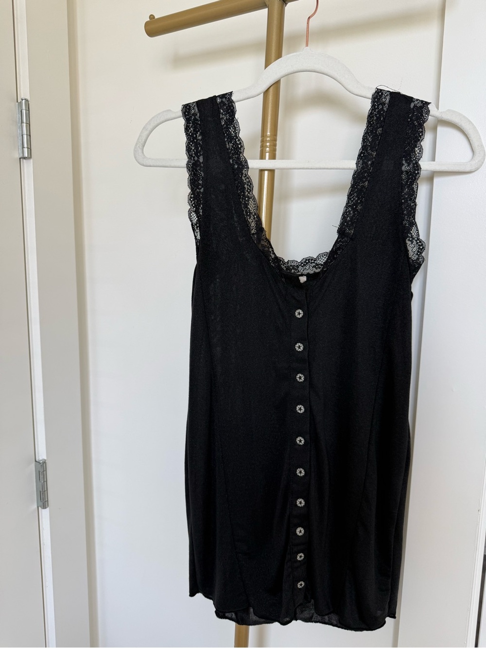 Black Lace-Trim Button Front Chemise